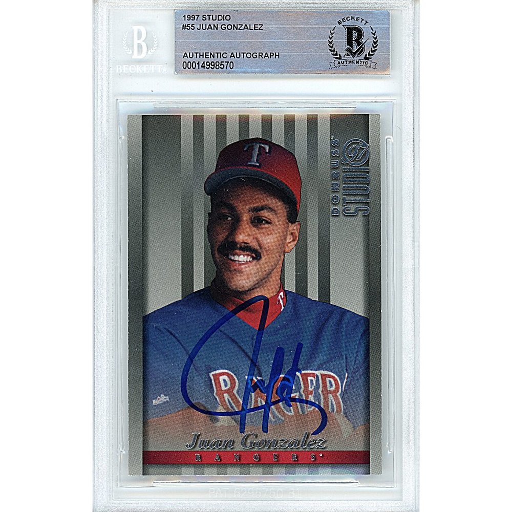 Juan Gonzalez Signed 1997 Studio Baseball Card Beckett Texas Rangers Autograph